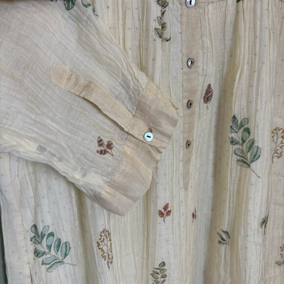 Buna Handmade Midi Dress Cream Cotton Silk Floral Buttons Med Cottagecore Fairy - Picture 9 of 16